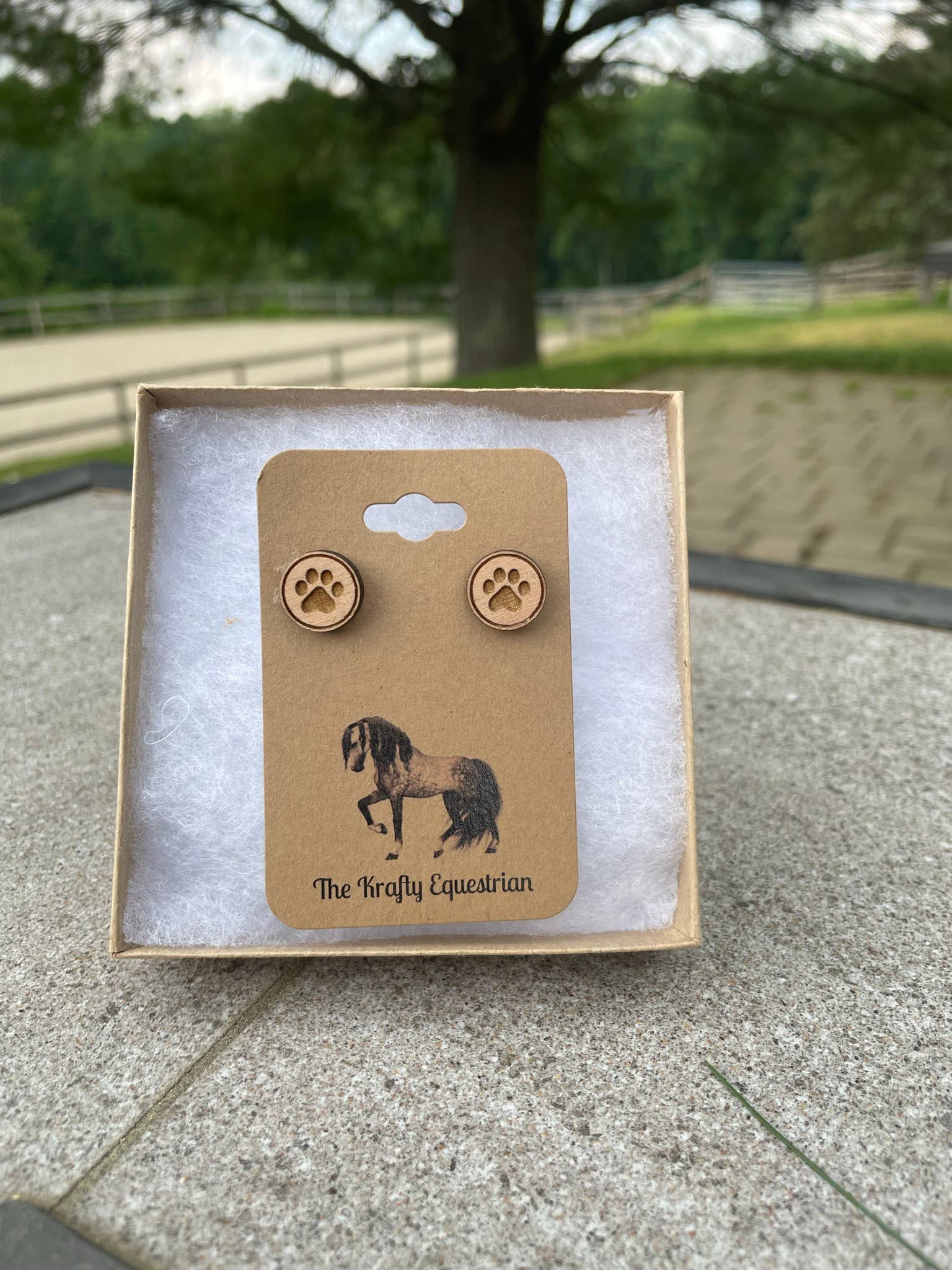 Paw print wooden stud earrings