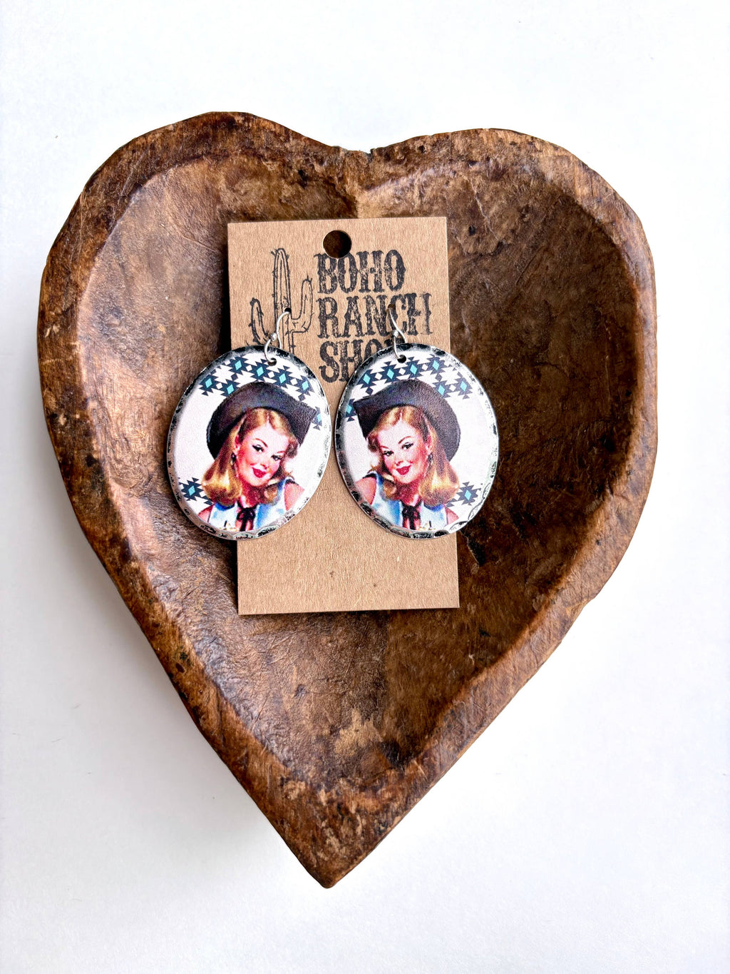 Teardrop Western Printed Dangle Drop Earrings: Longhorn