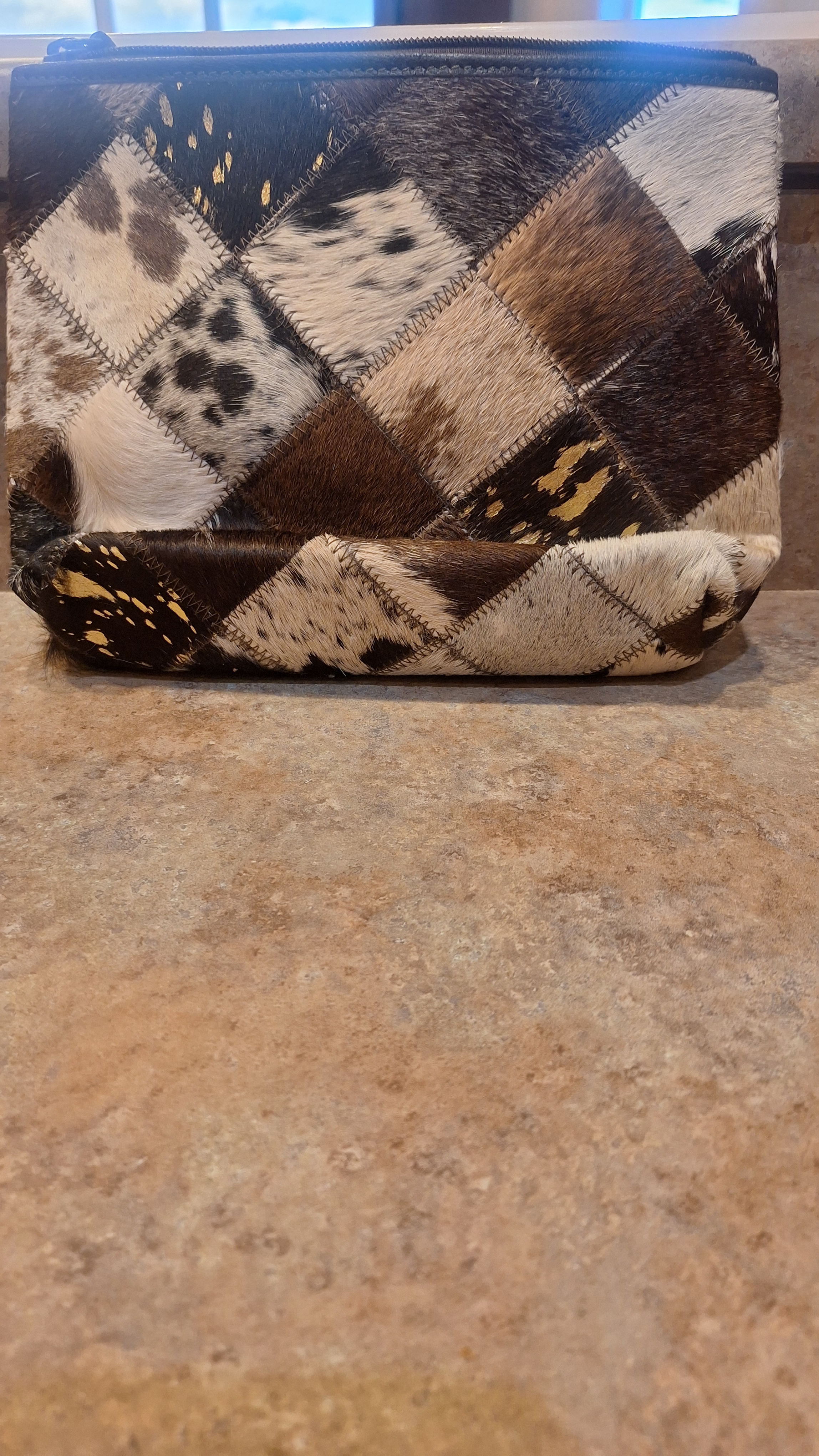 Checkered Western Cowhide Travel Makeup Bag