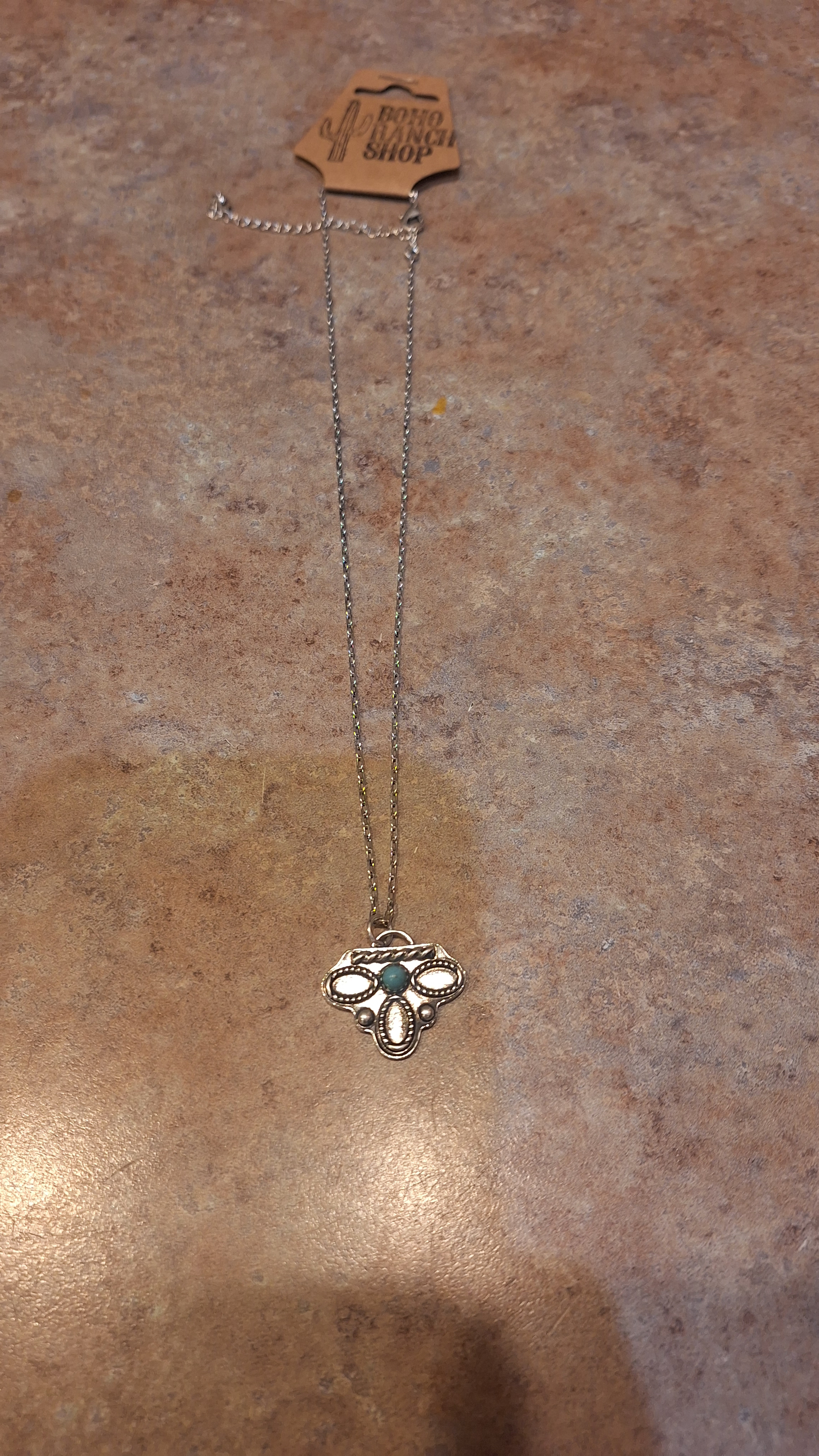 Western Style Boot Stitch Stone Pendant Necklace