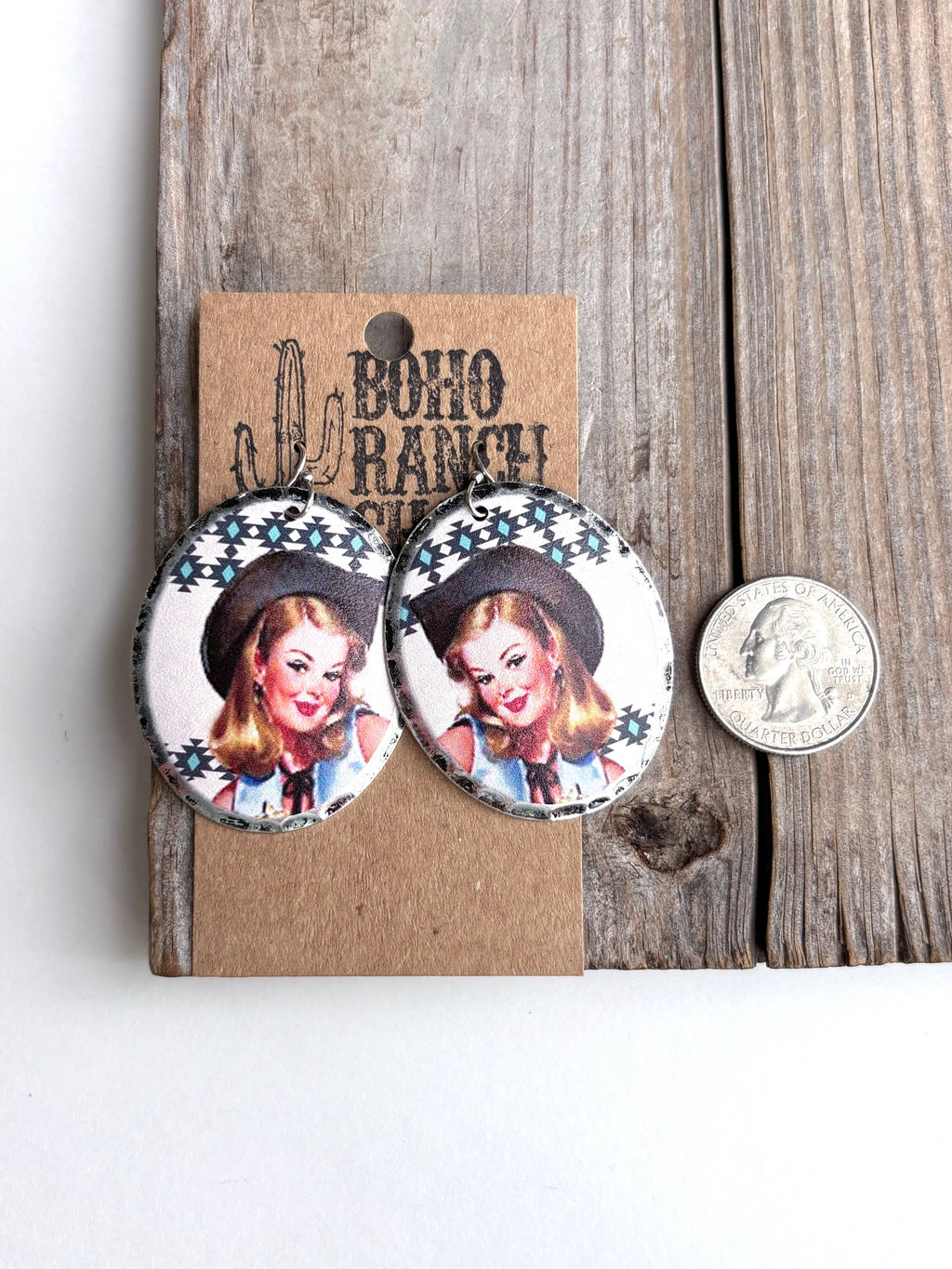 Teardrop Western Printed Dangle Drop Earrings: Longhorn