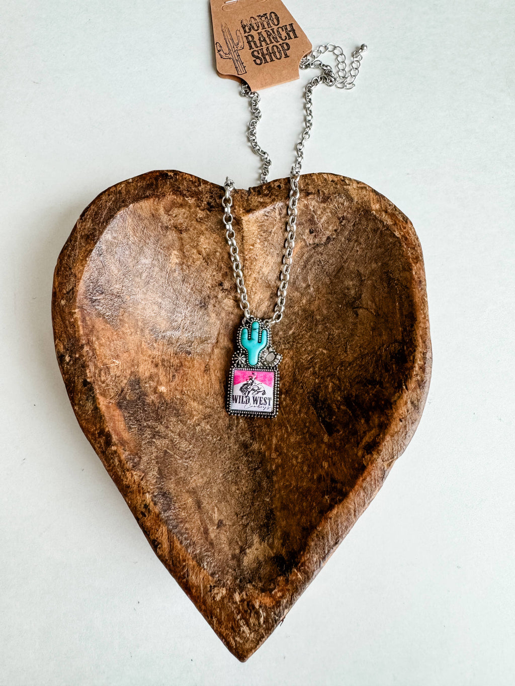 Western Cactus with Rodeo Logo Necklace: TURQUOISE CACTUS