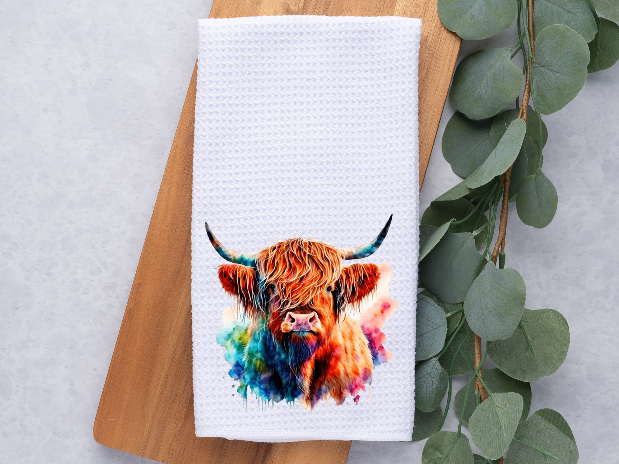 Colorful Highland Cow Head/ Farm Animal / Dish / Hand Towel